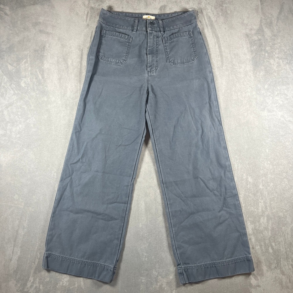 Marine Layer Allison Wide Leg Pants Blue Gray Cotton Patch Pocket Size 8
